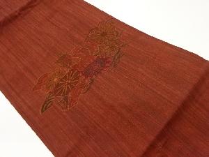 手織り紬抽象船模様刺繍名古屋帯